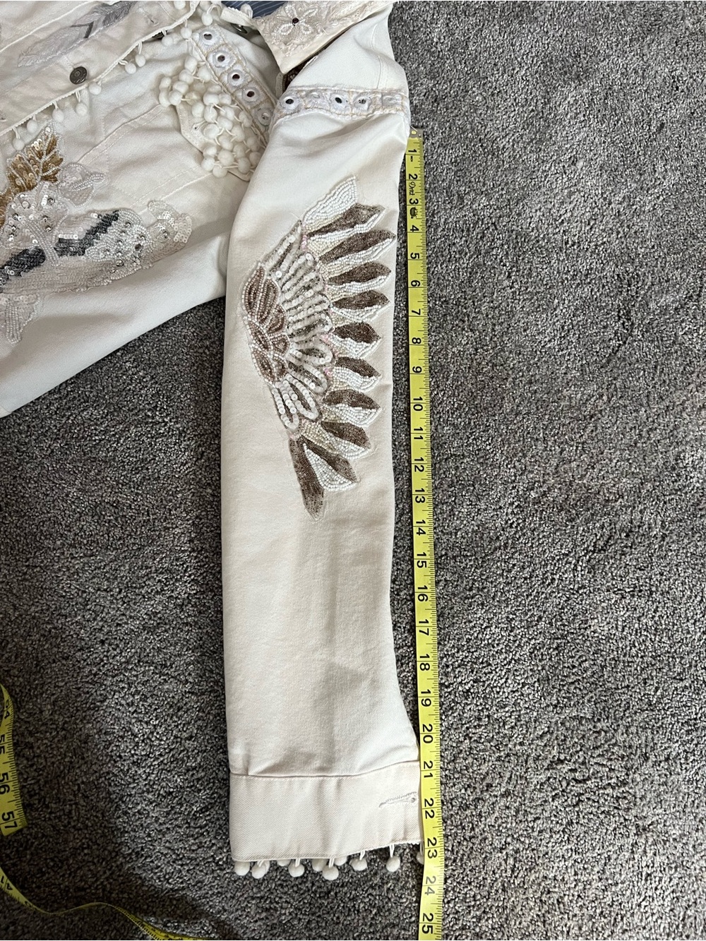 Antica Santoria Embellished White  Denim Jacket with Pom Pom Details - Picture 9 of 15